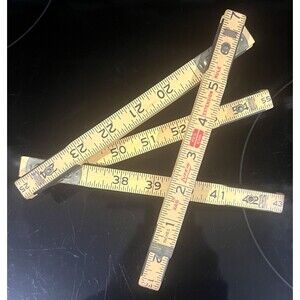 Vintage Lufkin X46 Red End Folding Wood Carpenter Ruler 72" Brass Extension USA
